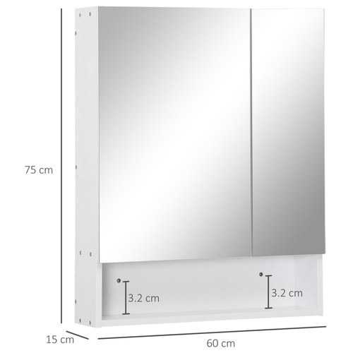 kleankin Bathroom Cabinet with Mirror, Wall Mounted Bathroom Mirror Cabinet with Adjustable Shelf, 2 Doors Storage Cupboard, White