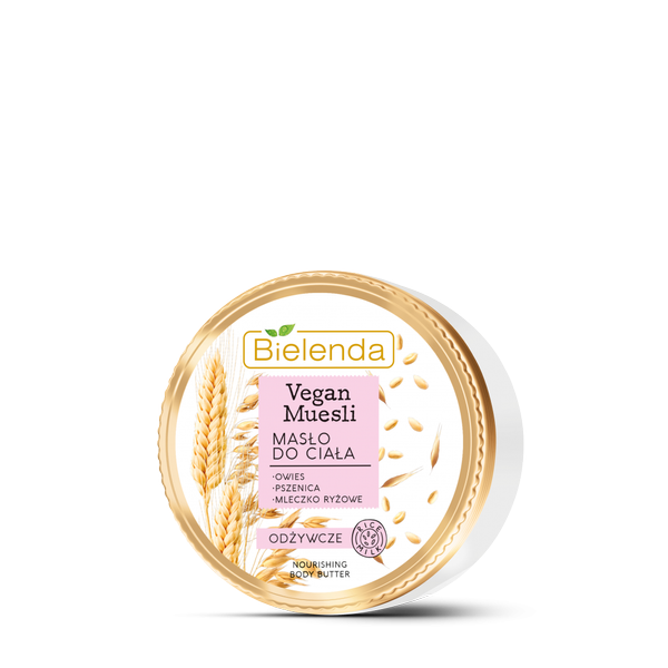 BIELENDA VEGAN MUSLI - masło do ciała odżywcze - PSZENICA + OWIES + Mleczko RYŻOWE 250ml