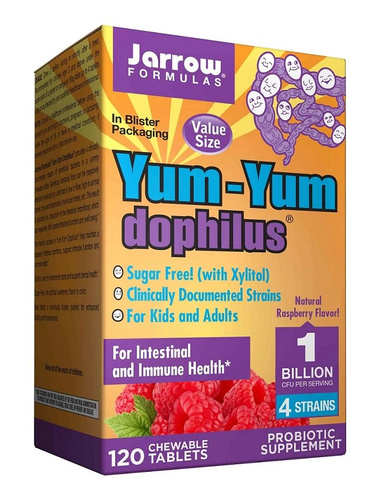 Jarrow Formulas Yum-Yum Dophilus Probiotic for Kids 1 Billion CFU Raspberry 120 Chewable Tabs