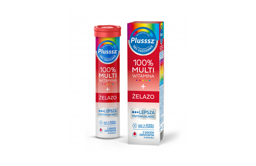 Plusssz 100 Multivitamin Iron Effervescent Tablets with Cherry Orange Flavor 20 Pieces