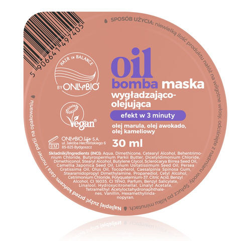 OnlyBio Hair in Balance Oil Bomba Maska Wygładzająco-Olejująca 30ml