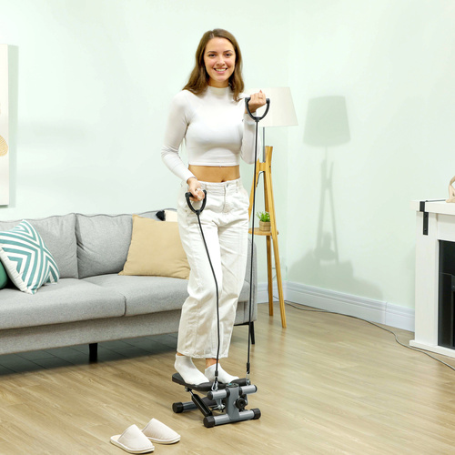 SPORTNOW Mini Stepper, Compact Step Machine Exerciser for Home Workouts, with Resistance Bands, LCD Monitor, Non-Slip Pedals