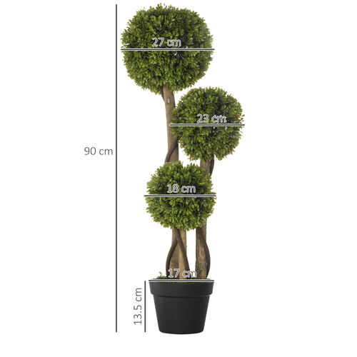 HOMCOM Set of 2 Decorative Artificial Tree Boxwood Ball Topiary Tree in Pot, Fake Plant for Home Indoor Outdoor Decor, 90 cm, Light Green