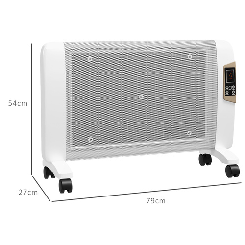 HOMCOM Mica Electric Space Heater, Portable Heater for Home with 2 Heat Settings, Living Room, Study, Garage, Adjustable Temperature 18-30°C, 1000W/2000W, White