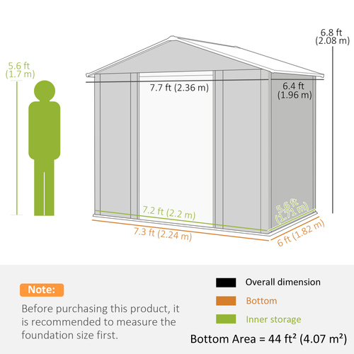 Outsunny 6 x 8ft Galvanised Steel Shed - Brown Wood-Effect