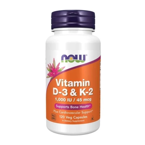 Now Foods Vitamin D-3 & K-2 Wspomaga Prawidłowe Funkcjonowne Systemu Immunologicznego i Zdrowie Kości  120 Kapsułek