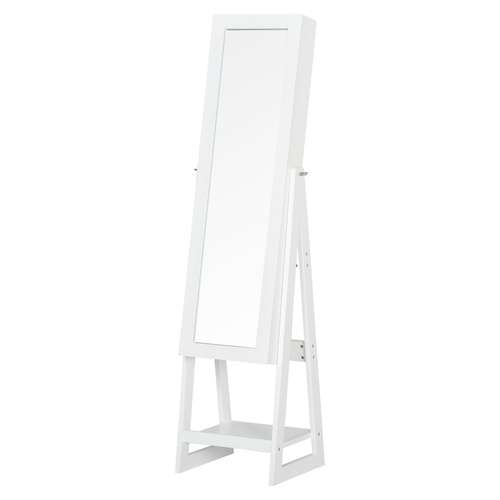 HOMCOM Jewellery Cabinet, Standing Mirror with LED Lights, Full-Length Mirror with Storage Drawers, Hooks and Shelves, Make-Up Armoire, Jewellery Organiser for Bedroom, White