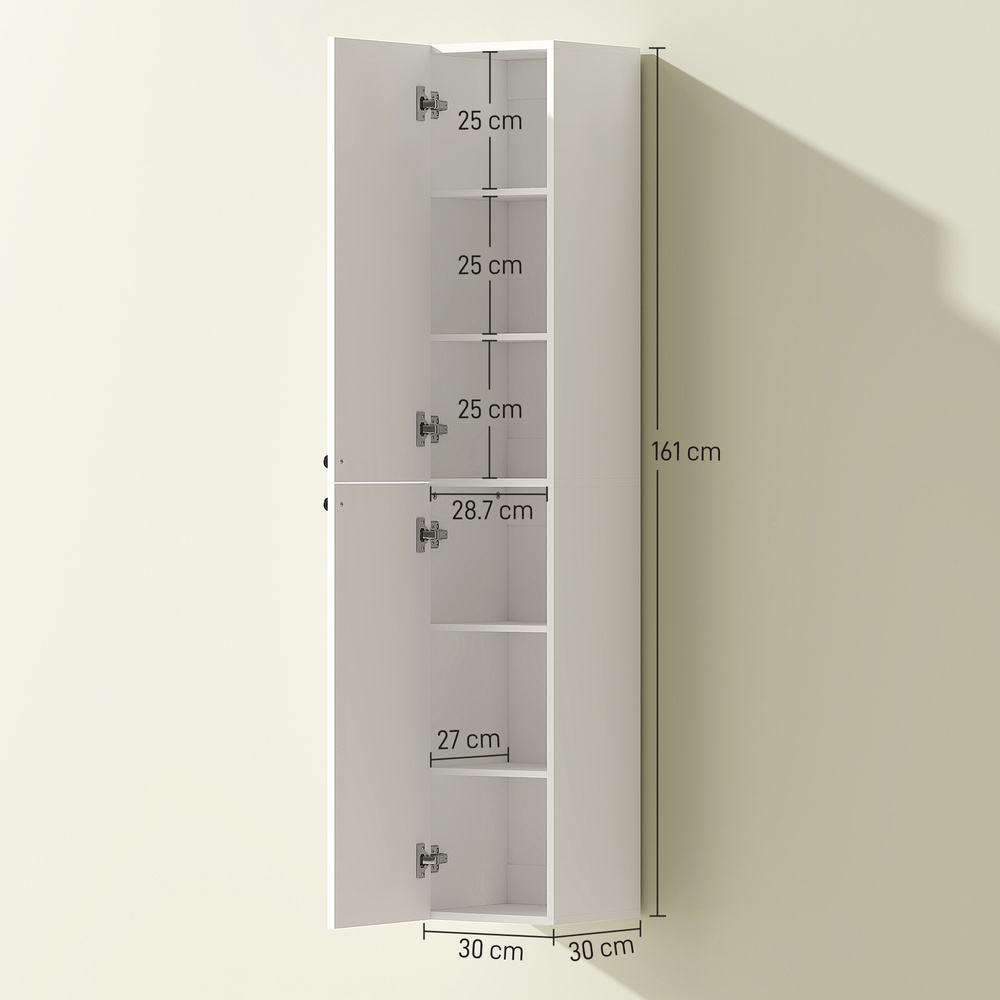 HOMCOM Wall Mounted Tall Bathroom Storage Cabinet with Soft-Close Hinges, Slim Bathroom Cabinet with 2 Doors, White