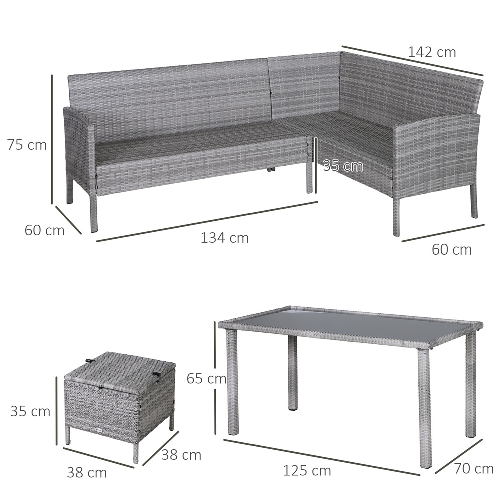 Outsunny 6-Seater Rattan Dining Set Sofa Table Footstool Outdoor w/ Cushion Garden Furniture