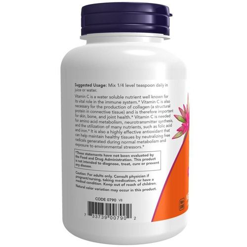 Now Foods Vitamin C Crystals Kwas Askorbinowy Puder Wspomaga Układ Odpornościowy i Zdrowie Kości i Stawów 227g