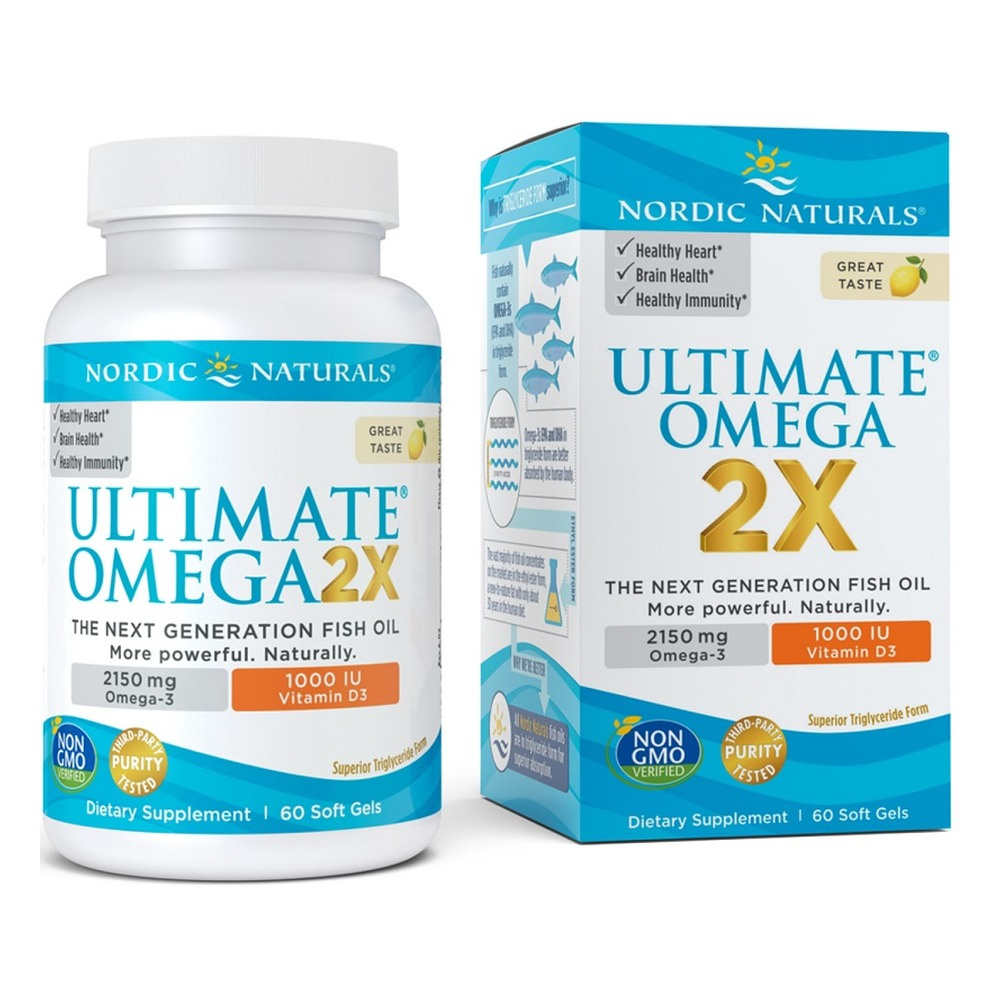 Nordic Naturals Ultimate Omega 2X with Vitamin D3 High Potency Omega 3 For Heart Brain and Immune Support 60 Softgels