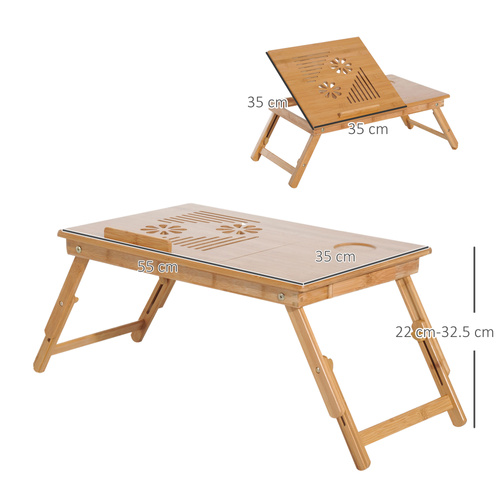 HOMCOM Portable Laptop Desk Notebook Tray PC Bed Table with Drawer Adjustable & Foldable (55L x 35W x 22-32.5H (cm))