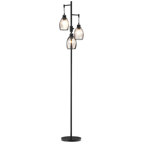 HOMCOM 3-Light Floor Lamp, 170cm Industrial Dimmable Standing Lamp with Steel Wire Cage Lampshades for Living Room, Bedroom, Dining Room, Study, Bulb Not Included, Black