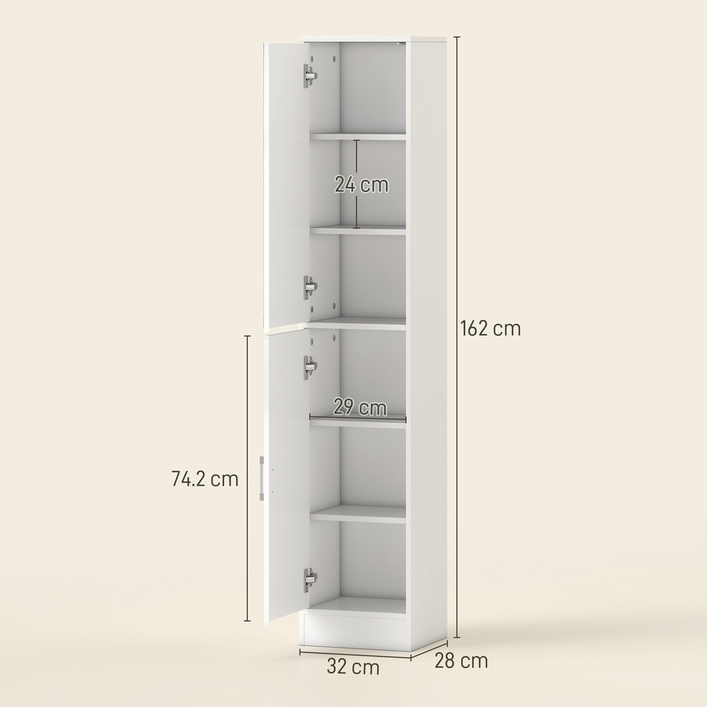 kleankin Tall Bathroom Cabinet with Mirror and Adjustable Shelf - White