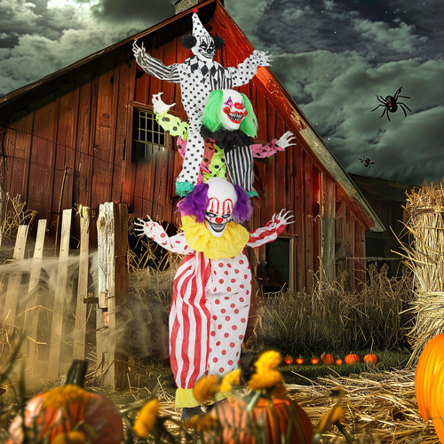 Outsunny Life Size Stackable Halloween Animated Clown with Red Light Up Eyes, Sound Activated Scary Halloween Decorations, Battery Operated, Indoor Party Props