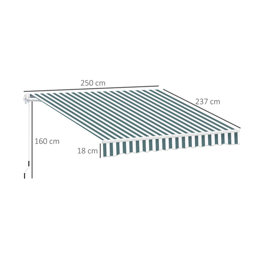 Outsunny Retractable Awning, 2.5x2 m-Dark Green/White