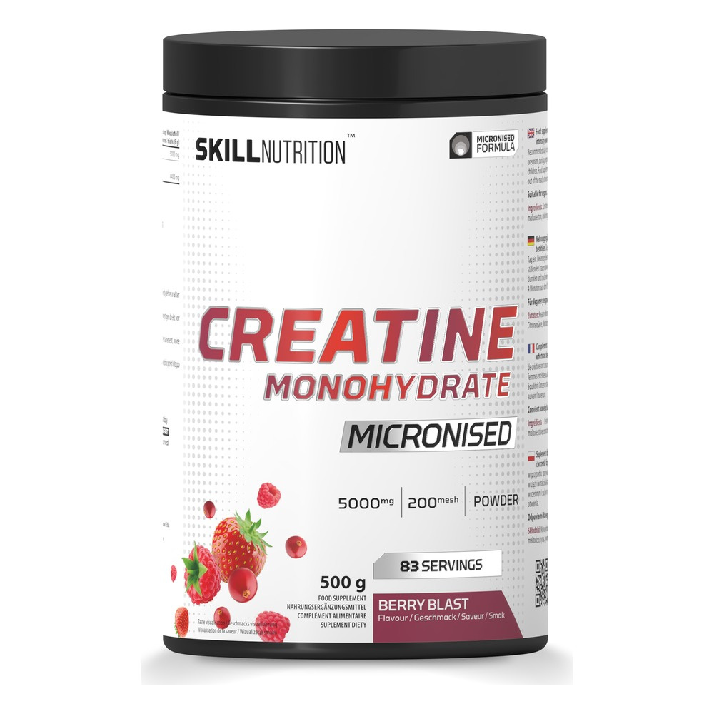 Skill Nutrition Micronised Creatine Monohydrate Flavoured Berry Blast for Muscle Strength and Performance 500g