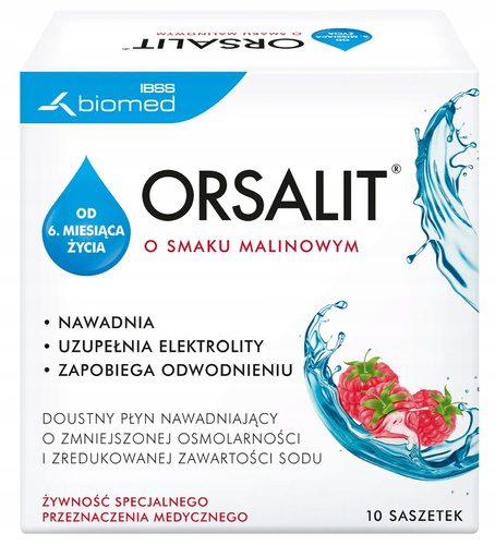 Orsalit Wspomaga Nawodnienie Organizmu i Uzupełnia Elektrolity o Smaku Malinowym 10 Saszetek