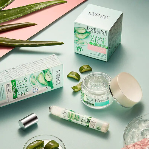 Eveline Organic Aloe + Collagen Wegański Nawilżający Żel dla Skóry Normalnej i Mieszanej 50ml