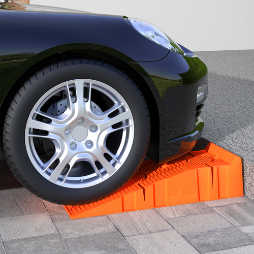 DURHAND 2 PCs Car Ramps Heavy Duty 2.5 Ton Motorhome Levelling Ramps, Plastic Garage Workshop Car Lift, Portable Automotive Vehicle Campervan Car Ramp, Orange