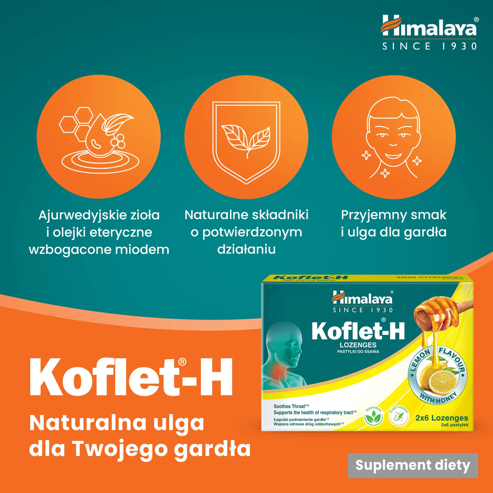 Himalaya Koflet-H Lemon Supports Respiratory Health 12 Lozenges