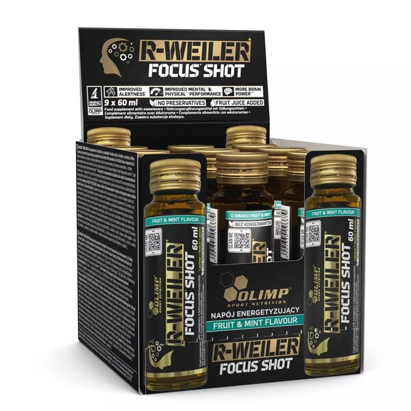 Olimp Nutrition R-Weiler Focus Shot o Smaku Owocowo-Miętowym na Skupienie i Wydajność 9 x 60 ml