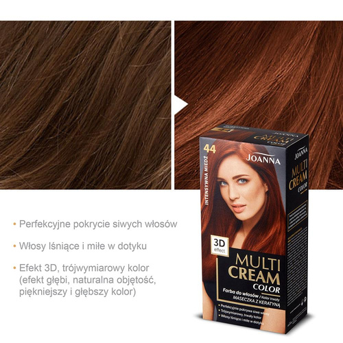 Joanna Multi Cream Color Farba do Włosów z Efektem 3D z Długotrwałym Efektem Nr 44 Intensywna Miedź 1 Sztuka