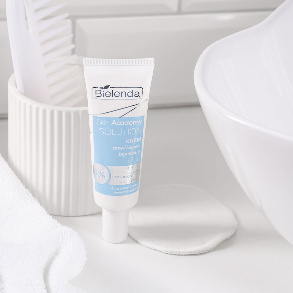 Bielenda Skin Academy Solution Moisturizing - Soothing Cream 5% Peptides with Lactobionic Acid and Panthenol for Dehydrated and Sensitive Skin for Day and Night 50ml