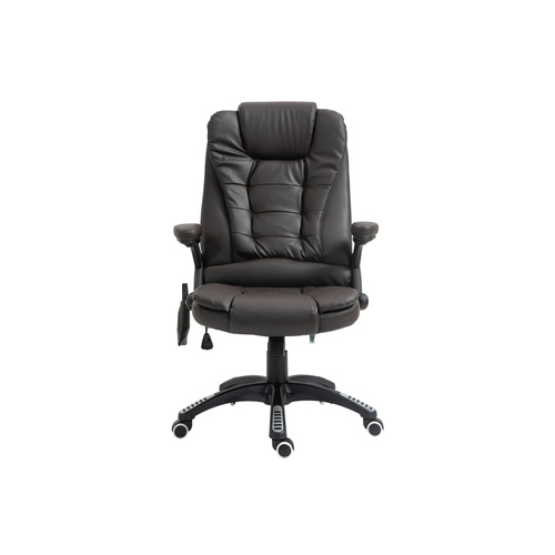 HOMCOM 6-Point Massage Office Chair with Seat Heated for Home Office, PU Leather High Back Executive Desk Chair with Adjustable Height and 360° Swivel for Work Study, Brown