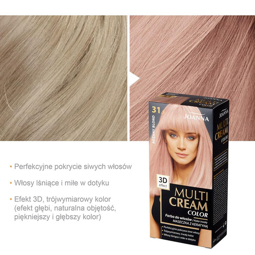 Joanna Multi Cream Color Farba do Włosów z Efektem 3D z Długotrwałym Efektem Nr 31.5 Różany Blond 1 Sztuka
