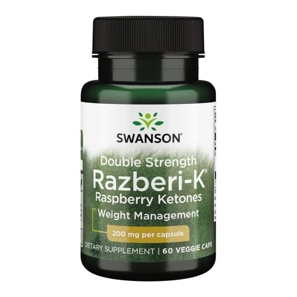 Swanson Double Strength Razberi-K 200mg Ketony Malinowe Wspomaga Utrzymanie Prawidłowej Masy Ciała 60 Kapsułek