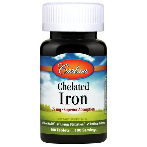 Carlson Labs Chelated Iron 27mg For Blood Health and Energy 100 Tablets