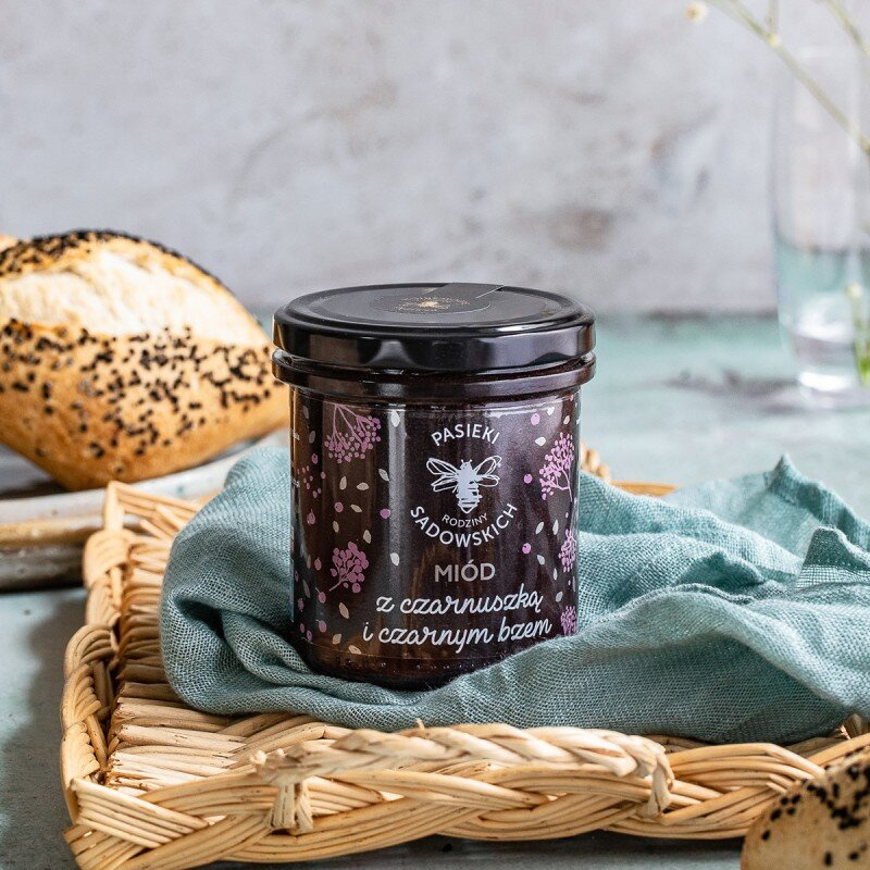 Pasieki Sadowskich Miód z Czarnuszką i Czarnym Bzem 430g