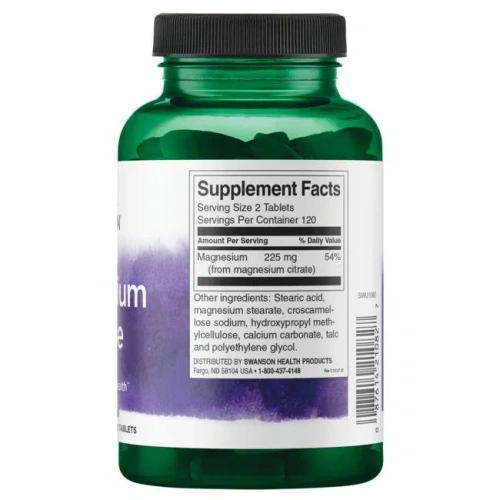 Swanson Magnesium Citrate 225mg Super-Strength Cytrynian Magnezu 240 Tabletek