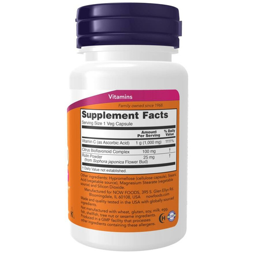 Now Foods Vitamin C-1000 Bioflavonoids and Rutin Supports Immunity Bones and Joints 250 Vcapsules