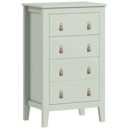 HOMCOM Bedroom Chest of Drawers, Modern 4 Drawer Dresser Cabinet with PU Leather Handles and Metal Runners for Living Room, Hallway, Entryway, 60 x 40 x 98 cm, Green