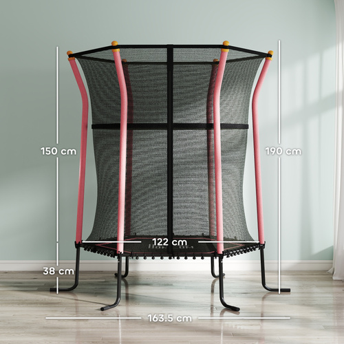 HOMCOM Kids Trampoline Mini Bouncer with Enclosure Safety Net For Ages 3-10 Years - Pink