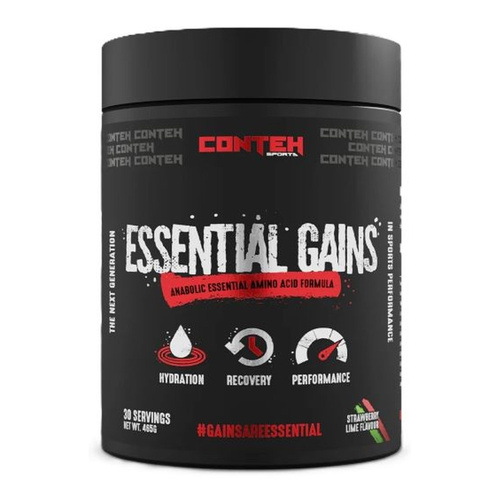 Conteh Sports Essential Gains Formuła Aminokwasów Egzogennych EAA w Proszku Na Regenerację i Nawodnienie Truskawka-Limonka 465g
