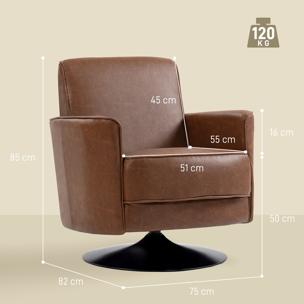 HOMCOM Upholstered Swivel Accent Chair with Pocket Spring Seat Support and 20cm Thick Padding, Brown