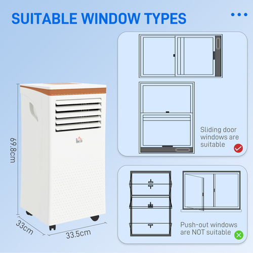 HOMCOM Portable Air Conditioner 10000 BTU, 4-in-1 Mobile Air Conditioning Unit with Cooling, Fan, Dehumidifier & Sleep Mode, LED Display, Remote Control, 24H Timer, Window Kit for Rooms up to 30㎡