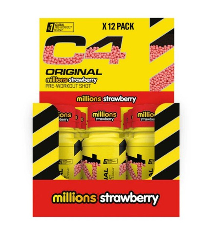 Cellucor C4 Original Shot Przedtreningowy o Smaku Truskawkowym Millions Na Energię i Skupienie 12 x 60ml