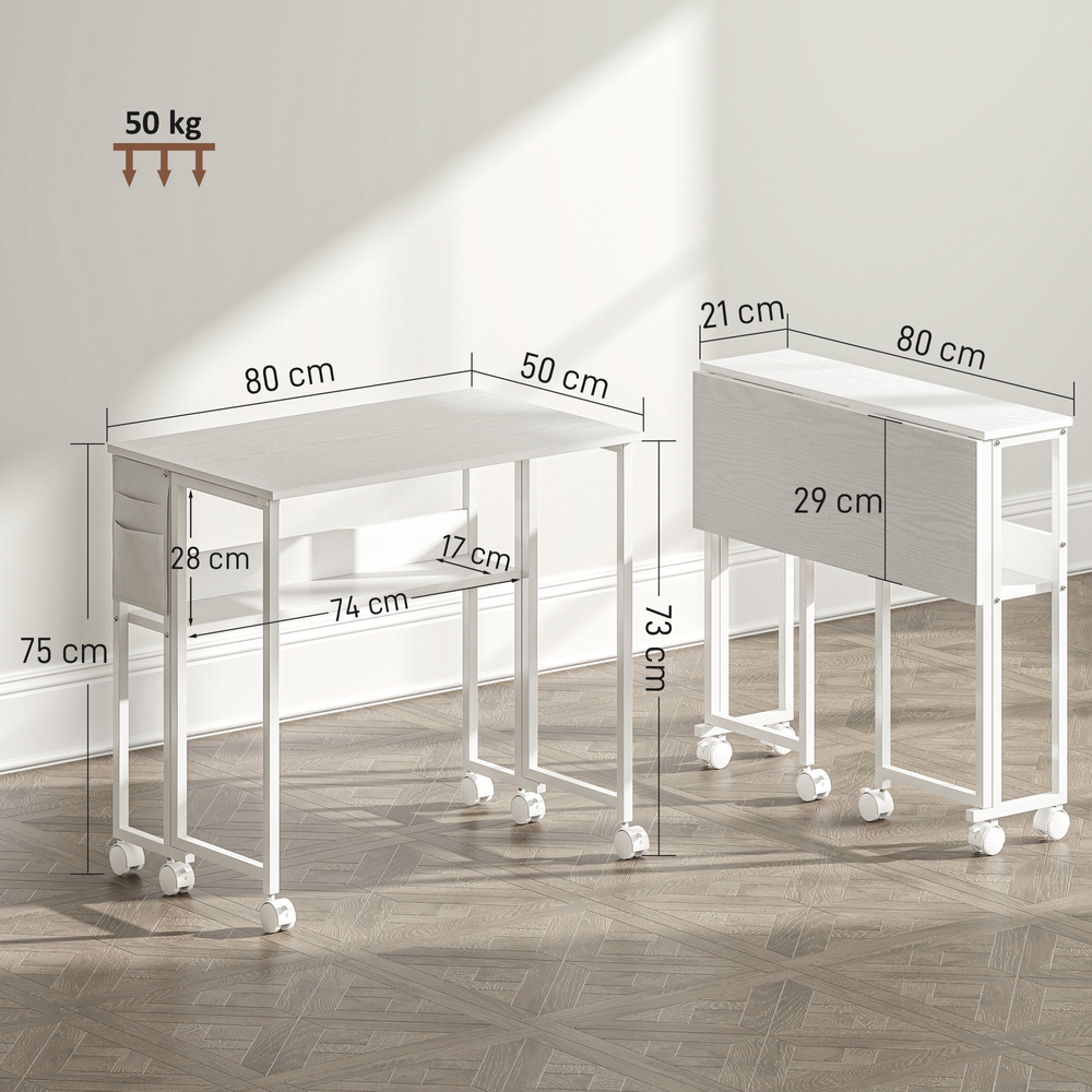HOMCOM 80 cm Drop Leaf Writing Work Desk - White