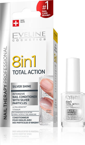 Eveline Nail Therapy Total Action Skoncentrowana Odżywka do Paznokci z Drobinkami Srebra 8w1 Silver Shine 12ml