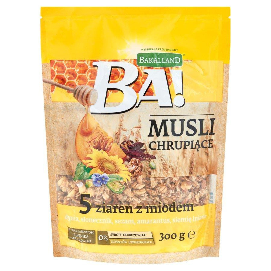 Bakalland Ba! Musli Chrupiące 5 Ziaren z Miodem 300g