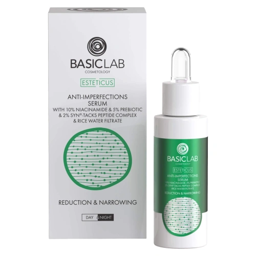 BasicLab Cosmetology Serum Zmniejszające Niedoskonałości z Niacynamidem 10% Redukcja i Zwężenie dla Skóry Problematycznej na Dzień i na Noc 30ml