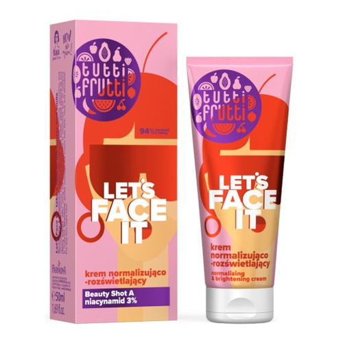 Tutti Frutti Let's Face It Krem Normalizująco – Rozświetlający z Niacynamidem 3% + Beauty Shot A na Dzień i na Noc 50ml