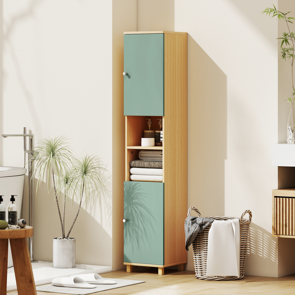 HOMCOM Bathroom Cabinet with Adjustable Shelves and Open Shelves - Green