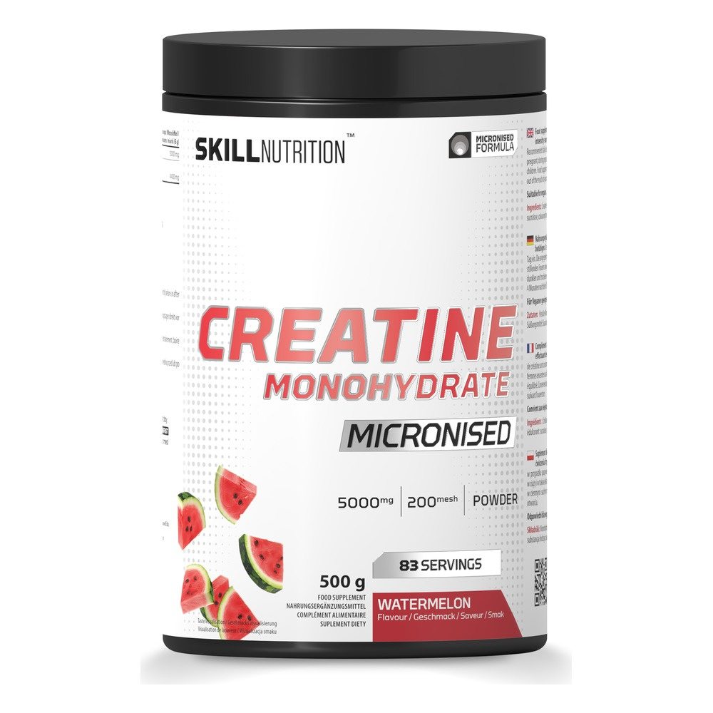 Skill Nutrition Micronised Creatine Monohydrate Flavoured Watermelon for Muscle Growth and Performance 500g