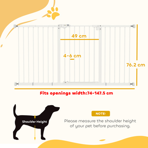 PawHut Adjustable Safety Gate w/ Three Extensions, Four Adjustable Screws, White