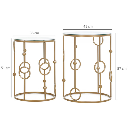 HOMCOM Nesting Round Coffee Table Set of 2 - Gold Tone